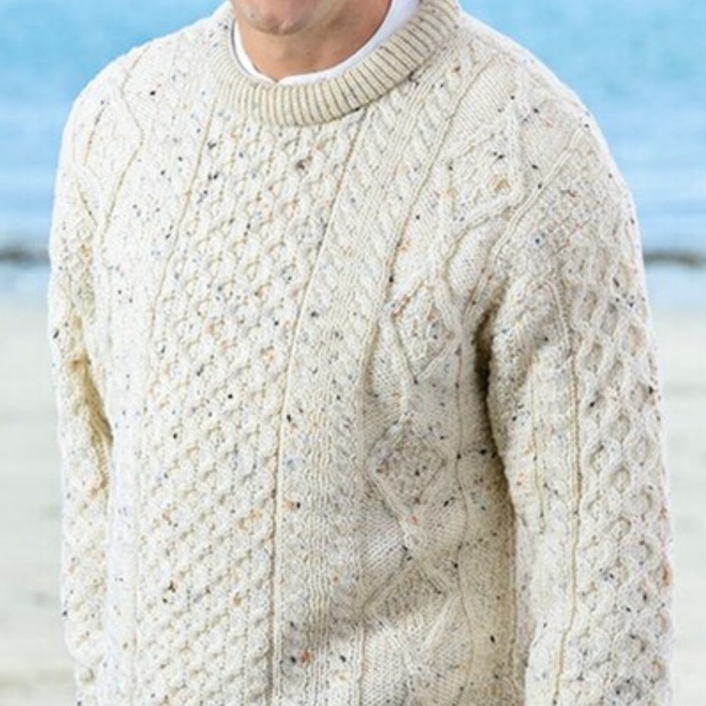 MEN'S CABLE KNIT IRISH CREW NECK WOOL SWEATER